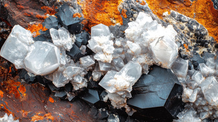 This image showcases a vibrant and intricate crystal formation with a mix of colors and textures, reflecting natural beauty and geological marvels. Perfect for nature-themed projects.の素材