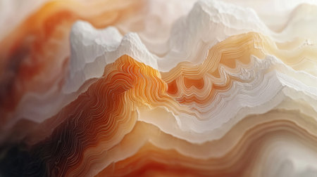 A mesmerizing closeup of an abstract agate pattern featuring earthy tones of orange and white. This stunning natural design showcases smooth curves and layers, perfect for backgrounds or artistic projects.の素材
