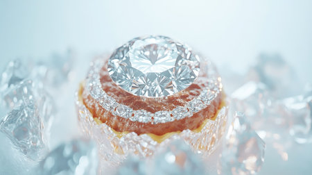 A stunning close-up of a sparkling gem with intricate crystal accents, perfect for conveying luxury, elegance, and sophistication in your projects.の素材