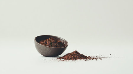 A minimalist image of fine cocoa powder in a bowl, showcasing its rich brown color and texture, perfect for culinary needs and healthy recipes.の素材