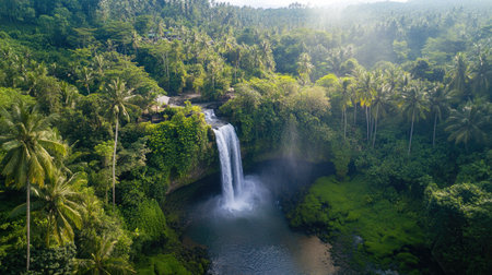 Discover the breathtaking beauty of Tibumana Waterfall, surrounded by lush greenery and vibrant tropical landscapes, perfect for nature lovers and adventurers.の素材
