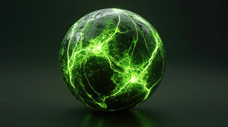 A striking 3D globe featuring glowing green veins that symbolize energy and innovation. Ideal for creative projects or as a captivating background element.の素材