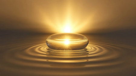 This abstract image showcases a soft, glowing golden aura surrounding a central circular form, creating a serene and tranquil atmosphere ideal for various creative projects.の素材