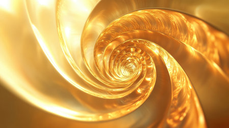 Experience a mesmerizing surreal golden spiral that rises infinitely in a stunning 3D design. This luminous abstract art captivates with its fluid movement and striking reflections.の素材