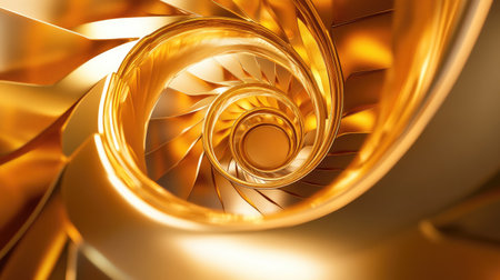 Explore this captivating golden spiral staircase, a stunning fusion of smooth design and modern elegance, perfect for artistic and architectural inspiration.の素材