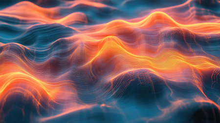 A stunning abstraction showcasing vibrant glowing waves in 3D, creating a mesmerizing visual effect. Perfect for backgrounds and artistic projects.の素材