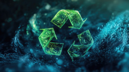 An abstract representation of spiraling green and blue waves, capturing fluid movement and vibrant energy. Ideal for eco-themed projects or creative backgrounds.の素材