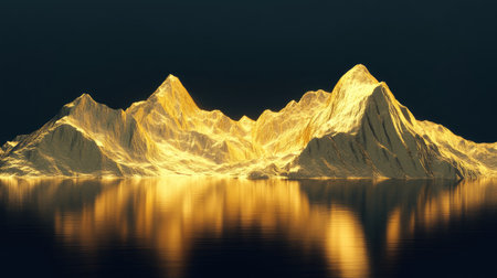 Discover a breathtaking abstract image of golden mountain peaks reflecting on calm waters. This unique artwork captures nature's beauty and tranquility.の素材