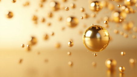 A stunning visual of floating golden particles in a soft, abstract 3D space. This enchanting image evokes elegance and luxury, perfect for modern design projects.の素材