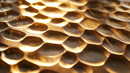 Discover a stunning golden 3D honeycomb pattern that showcases intricate details and a warm, glossy finish, perfect for elegant and modern designs.の素材