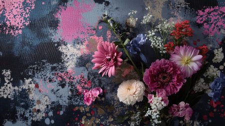 A stunning floral arrangement featuring vibrant flowers against an artistic backdrop, perfect for adding color and elegance to any design project.の素材