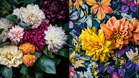 This vibrant floral arrangement showcases a captivating blend of colorful flowers, perfect for enhancing artistic displays and backgrounds in various projects.の素材