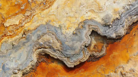 A vibrant and textured rock formation showcasing rich earth tones of orange, yellow, and grey. Perfect for nature-themed projects or backgrounds.の素材