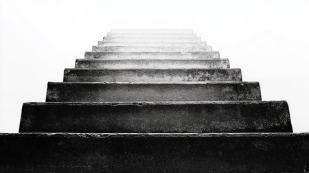 A captivating abstract view of concrete stairs ascending towards a bright light. This minimalistic image evokes a sense of journey and hope.の素材