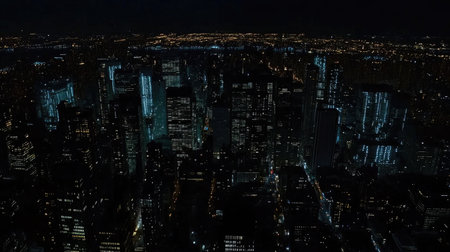 A breathtaking nighttime cityscape showcasing illuminated skyscrapers. The vibrant lights create a captivating urban landscape filled with energy and life.の素材