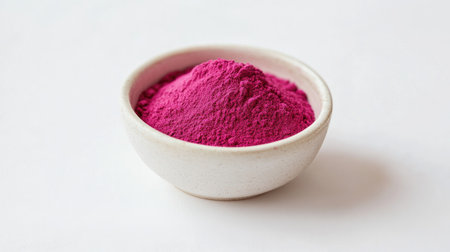 A small white bowl beautifully filled with vibrant pink powder, showcasing fine texture and bright color. Ideal for culinary or artistic presentations.の素材