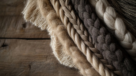A close-up view of beautifully braided natural fibers, showcasing their texture and earthy colors. Ideal for design, crafting, or textile projects.の素材
