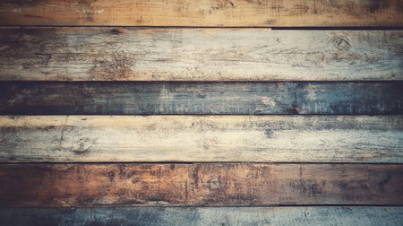 A beautiful rustic wooden wall made up of six horizontal planks in warm tones, perfect for adding natural charm and texture to any space or project.の素材
