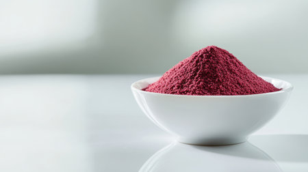A small white bowl holds vibrant red powder, showcasing its fine texture and bright hue. Ideal for culinary presentations, this shot captures the essence of colorful ingredients.の素材