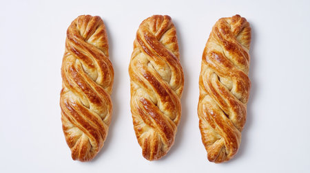 Discover a unique display of artisan empanadas featuring beautifully braided crusts. Perfect for snacking or serving at gatherings, these pastries offer a delicious blend of texture and flavor.の素材