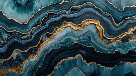 A stunning abstract design featuring layered textures in blue and gold. This artwork showcases flowing patterns, evoking elegance and depth for any creative project.の素材