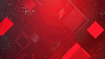 A modern abstract background showcasing a vibrant red gradient with geometric shapes and patterns. Ideal for digital designs, presentations, and creative projects.の素材