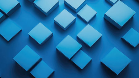 An abstract illustration featuring blue geometric blocks arranged on a soft background. This vibrant and modern design creates a calming effect, perfect for various creative projects.の素材