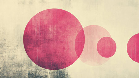 This vibrant abstract artwork features delicate pink and white layered circles over a textured background, perfect for adding a modern touch to any space.の素材