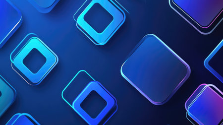 This dynamic geometric background features overlapping squares in vibrant blue tones, creating a modern and abstract design ideal for various creative projects.の素材