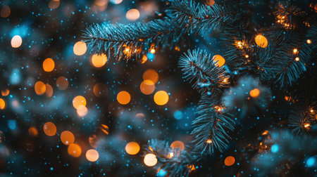A stunning close-up of shimmering Christmas lights with a bokeh background. This festive scene captures the warm glow of holiday decorations, perfect for seasonal inspiration.の素材