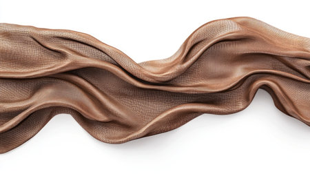 A smooth brown fabric texture flowing elegantly on a white background. This image captures the beauty and simplicity of textile design in minimalistic style.の素材