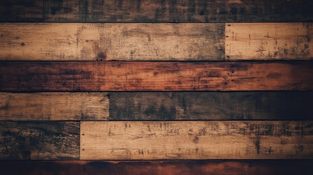 A rustic wooden wall featuring horizontal planks, showcasing a warm, natural texture. Perfect for home decor or design projects, embodying simplicity and elegance.の素材