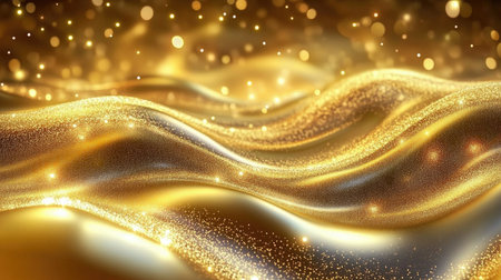 Explore a mesmerizing abstract design featuring radiant golden waves. This artistic image captures shimmering light and texture, creating a sense of luxury and elegance.の素材