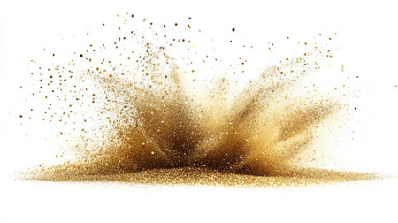 Experience the stunning beauty of a dazzling gold glitter spray showcasing star dust particles, perfect for celebrations, creative designs, and festive backgrounds.の素材