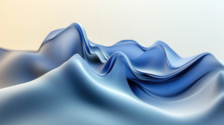 This abstract image features soft blue fluid waves creating a calming background. Ideal for design projects, it embodies elegance and serenity through its smooth curves.の素材