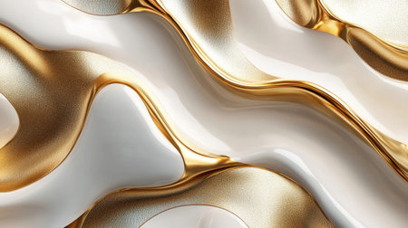 This stunning abstract background features luxurious gold waves, seamlessly blending smooth textures and elegant designs. Perfect for modern decor and artistic projects.の素材