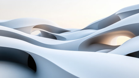 This image showcases a striking minimalist design featuring flowing wavy patterns. The serene curves and soft light create a tranquil and elegant atmosphere.の素材