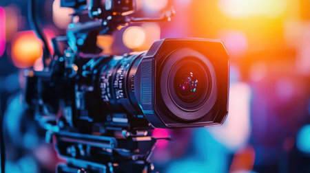 This image features a sleek high-end video camera, perfect for creators seeking modern technology to enhance their filming capabilities. Ideal for professional use.の素材