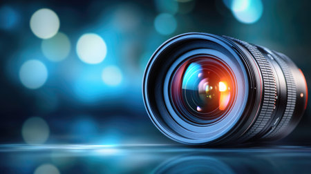This image features a professional camera lens in sharp focus, showcasing vibrant colors against a blurred background. Ideal for photography-related content.の素材