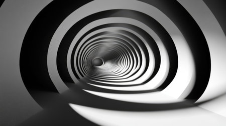 Explore an abstract view inside a gun barrel showcasing a mesmerizing spiral design. This striking black and white imagery captures depth and symmetry in a unique perspective.の素材