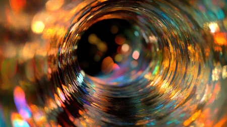 Explore an abstract perspective from inside a colorful tube, showcasing vibrant light reflections and artistic textures. Perfect for creative projects.の素材