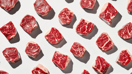 Experience the vibrant red hues of fresh lean beef cuts, perfectly displayed. Ideal for culinary applications, this premium meat captures quality and freshness.の素材