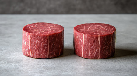 Discover premium cuts of wagyu beef showcasing intricate marbling. Perfect for culinary enthusiasts, these raw pieces are ideal for gourmet dining experiences.の素材