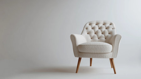 Elegant white chair with soft upholstery and wooden legs in a minimalist setting. Perfect for enhancing modern interior spaces with style and comfort.の素材