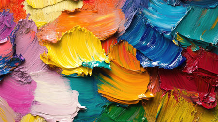 A vibrant collection of paint strokes showcases vivid colors and rich textures. This abstract artwork captures the beauty of creative expression through layered hues.の素材