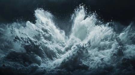 A dramatic scene of powerful waves crashing in a dark ocean, showcasing the raw energy and beauty of nature's tumultuous waters. Perfect for themes of chaos and tranquility.の素材