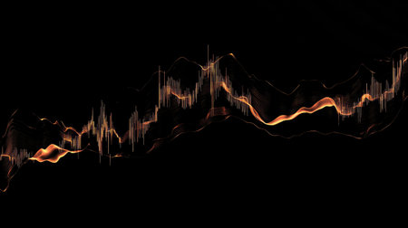 This abstract visualization captures the essence of financial data with dynamic waves and glowing lines. Perfect for concepts in finance and analytics.の素材