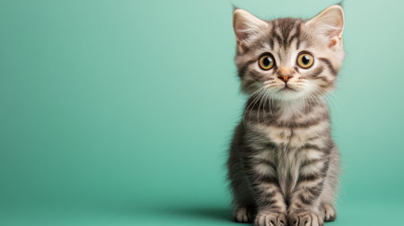An adorable Scottish Fold kitten with folded ears poses against a soft background. Its expressive eyes and fluffy fur capture a playful yet gentle character. Perfect for animal lovers!の素材