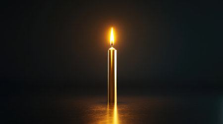 A golden candle exudes a warm glow against a dark backdrop, creating a serene and peaceful atmosphere. Perfect for themes of relaxation and tranquility.の素材