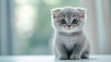 This charming Scottish Fold kitten features adorable folded ears and curious eyes, embodying the playful and sweet nature of young felines.の素材